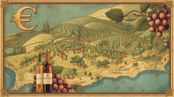 Paisaje vitivinícola de Galicia que ilustra el impacto del tamaño del viñedo en la economía rural