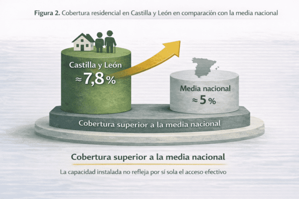 Comparativa de cobertura residencial entre Castilla y León y la media nacional con mayor ratio en Castilla y León