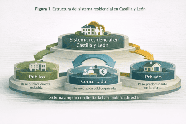 Estructura del sistema residencial en Castilla y León con predominio del sector privado y concertado frente a la red pública